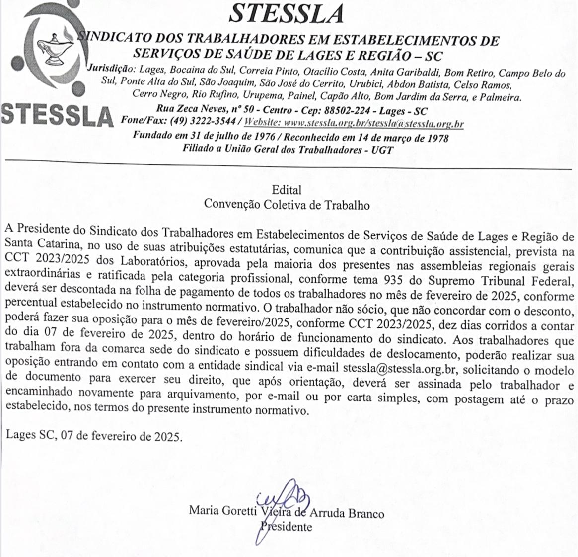 Edital Convenção Coletiva de Trabalho Laboratórios Agosto 2025