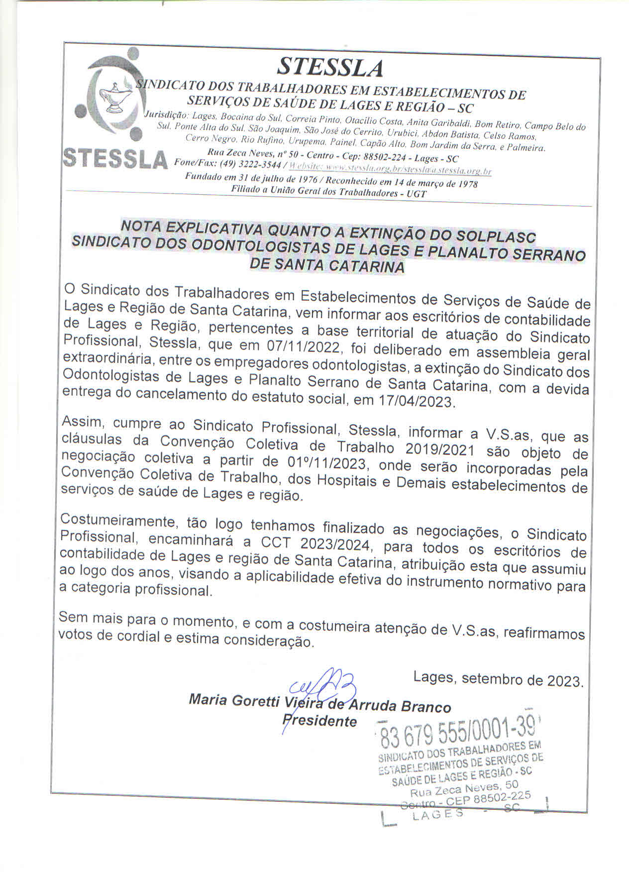 Nota Explicativa Quanto a Extinção do SOLPLASC